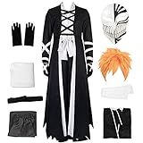 Kurosaki Ichigo Cosplay Costume Kurosaki Ichigo Cosplay Outfit Uniform Black Cloak Kimono Full Set(black-MASK&WIG,S)
