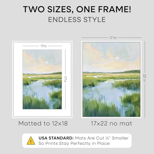 Image of Homeforia 17x22 Picture Frame White, High End Metal 17x22 Poster Frames with Mat 12x18 Photo, 17 x 22 White Frame Matted to 12 by 18 Print, 22by17 Thin Hanging Frames, Tempered Glass, Wall Kit, Set of 1