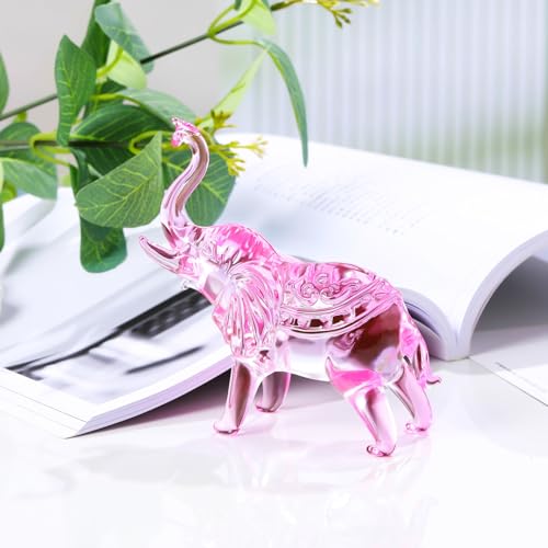 Image of YWHL Pink Crystal Elephant Figurine Gifts for Elephant Lovers, Glass Animals Statue Decor, Handmade Art Collectible Decoration for Home Table Centerpiece
