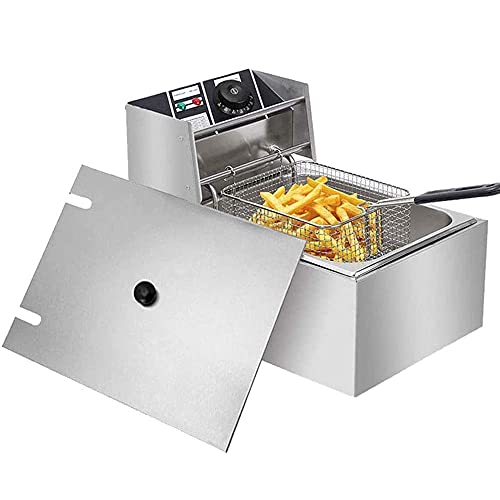 Kriva Stainless Steel Electric Deep Fryer With 6L Oil Container And Lid Adjustable Temperature,...