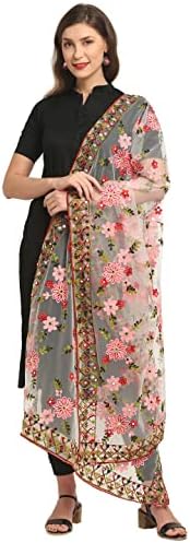 Shasmi Women's Heavy Net Embroidered Fancy phulkari work Dupatta for women