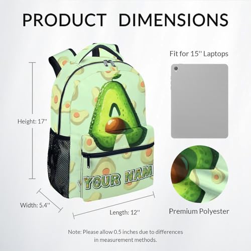 Personalised Avocado Backpack for Kids - 17 Inch School Rucksack with Custom Name & Initials, Cute Fruit Bookbag for Primary & Secondary Students - Image 2