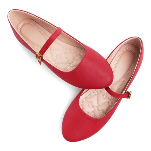 Image of TN TANGNEST Leather Flats for Women Retro Mary Jane Flats
