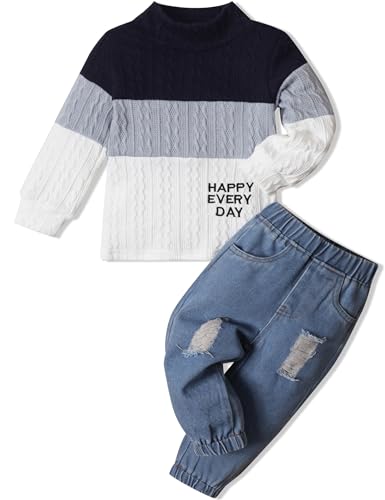 Boy Clothes Color Block Sweater Jeans Boys Outifts Set