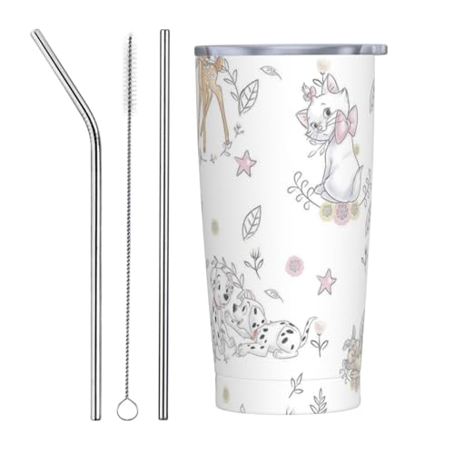 101匹わんちゃん アニメ ストロー&ストローブラシ付き マグカップ コーヒーカップ 600ml コンビニカップ タンブラー ステンレス製 保冷 保温 車用 蓋付き 持ち運び 水筒 大容量 直飲み キャラクター 人気 プレゼント