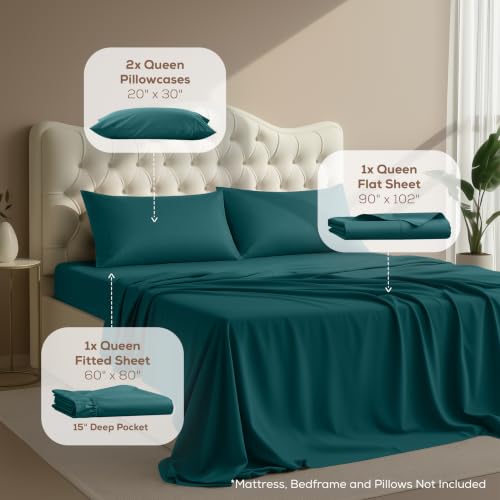 Image of Utopia Bedding Queen Size Sheet Set - 4 Piece Bed Sheets, Soft and Breathable Microfiber, Includes 1 Fitted Sheet, 1 Flat Sheet and 2 Pillowcases - Oeko Tex (Teal Green)