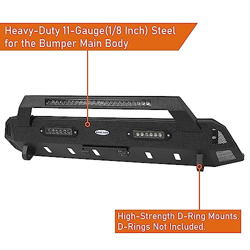 Image of Hooke Road Tacoma Stubby Sharp Front Bumper for 2016-2023 Toyota Tacoma 3rd Gen Truck, Solid Steel Bumper with LED Lights and D-Ring Mounts