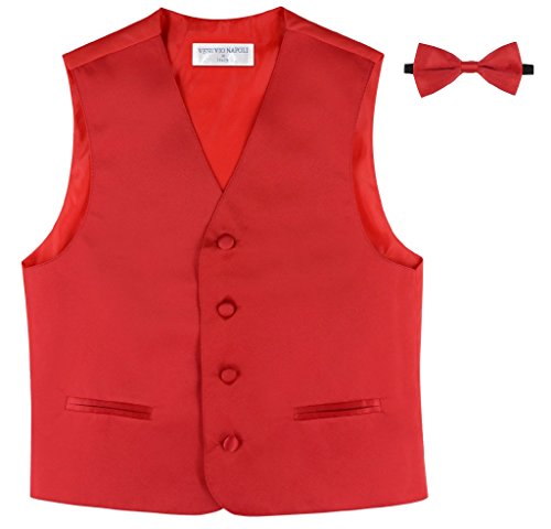 BOY'S Dress Vest & BOW Tie Solid RED Color BowTie Set