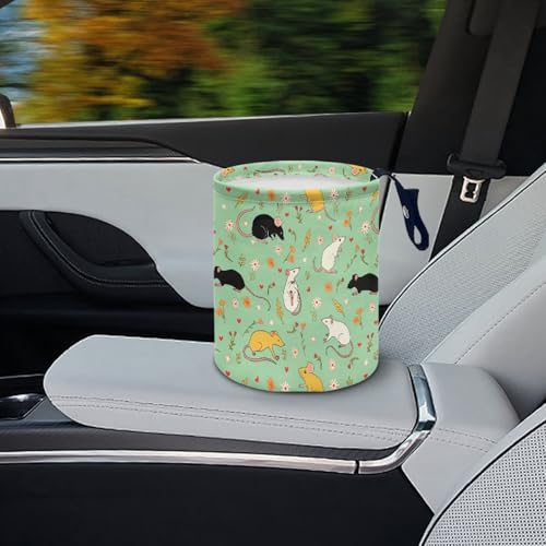 Image of Cute Rats Floral Collapsible Waste Basket Bin Car Trash Can Bags Small Trash Can Car Accessories Interior for Car SUV Trucks