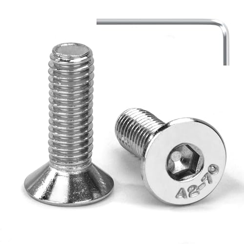 Tunejoy Vis à Tête Fraisée M6 x 20 mm Vis à Six Pans Creux en Acier Inoxydable A2 V2A à Tête Fraisée Hexagonale avec Clé Allen Filetage Complet 20 Pièces