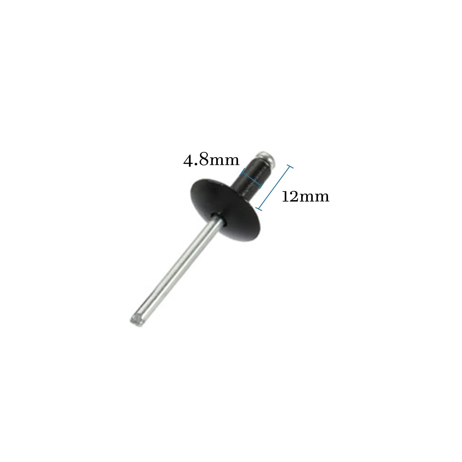 40 Rivetti Ciechi In Alluminio 4.8x12 Mm - A Flangia Larga, Per Metallo, Plastica E Pelle (Nero)
