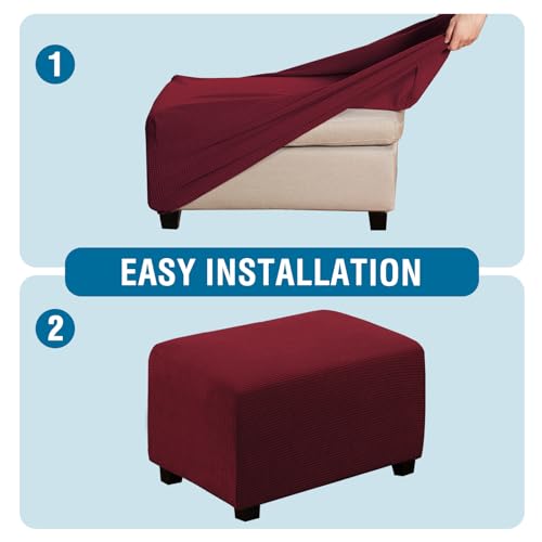 Image of H.VERSAILTEX Ottoman and Sofa Seat Cushion Combined Cover Slipcover Rectangle Sofa Slipcover Fit Length 56'-75' Suitable for L Shaped Seat Cushion Cover or Chaise Part Cover Stretch Thick - Burgundy