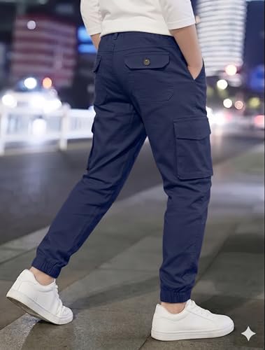 Image of A.T.U.N. (ALL THINGS UBER NICE) Boys Cotton Cargo Pants | Soft Comfortable Casual Wear | Relaxed Fit Trousers with 6 Utility Pockets | Adjustable Waist for Daily Outdoor and Travel Use