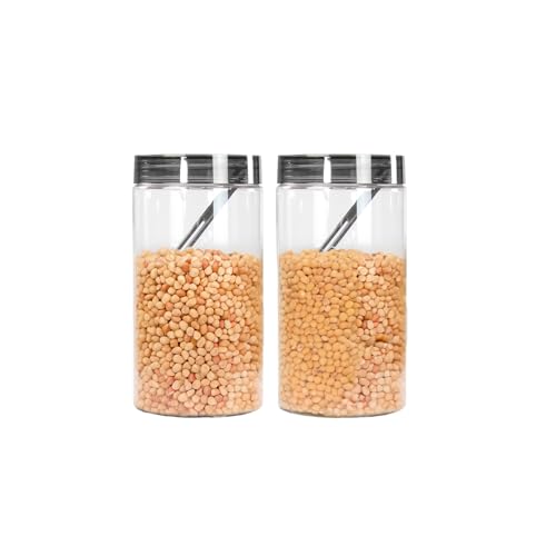 Image of PEARLPET Plastic Containers for Kitchen Storage | Plastic Container Set with Spoon | BPA-Free, Stackable Jars | Black, 1700 ML (Set of 2)