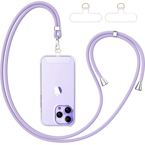 caslord Mobile Phone Lanyard*1 Transparent Universal Patch*2 Suitable for All Smartphones Mobile Phone Strap Can Be Combined with Any Case Adjustable and Removable- Purple+Transparent