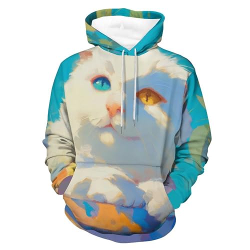 Sweat à Capuche Blanc Imprimé Feuille de Chat avec Manches Longues S