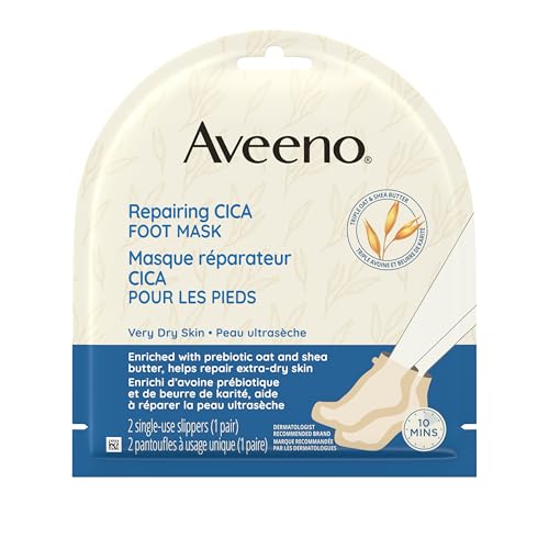 Aveeno Repairing CICA Foot Masks, Dry Skin Relief, Shea Butter, Triple Oat, Foot Care, Sensitive Skin, Fragrance Free, 2-pack