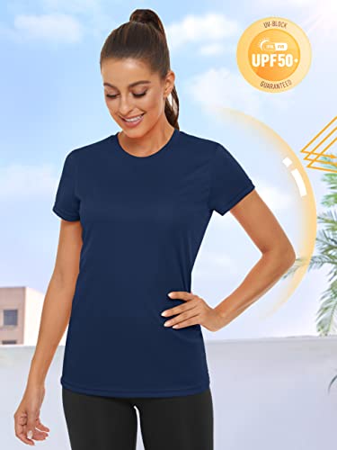 Tacvasen Womens T-Shirts Workout Tops Sun Protection Short Sleeve Tees Upf 50+ Yoga Running Gym Fitness Shirts Navy M thumb #3