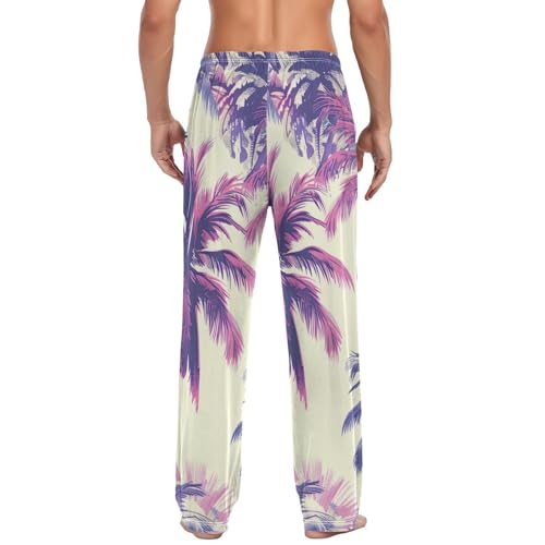 Men's Pajama Pants Violet Palm Trees Sleep Pajama Lounge Pant with Pockets, Elastic Waistband2