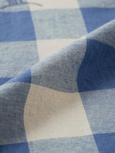 Image of The Souled Store: Blue Sails Men and Boys Long Sleeve Collared Neck Button Front Blue and Cream Checked Embroidered Regular Fit Cotton Linen Shirt