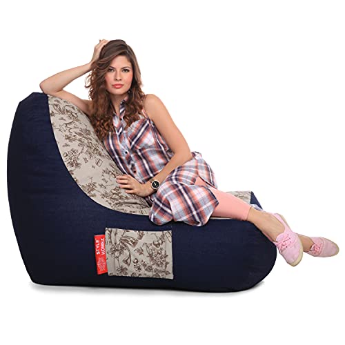 Image of Style Homez Urban Design Denim Canvas Abstract Printed Chair Bean Bag XXL Size Filled with Beans Fillers