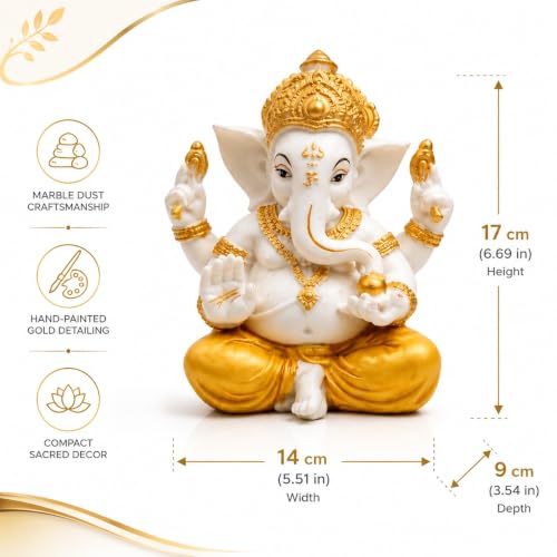Image of ARMONIA Premium Lord Ganesha Idol for Home Decor - 17cm Handmade Ganesh Murti | Marble Dust Finish Ganpati Statue for Mandir, Office Desk | Best Spiritual Gift for Diwali, Wedding & Housewarming
