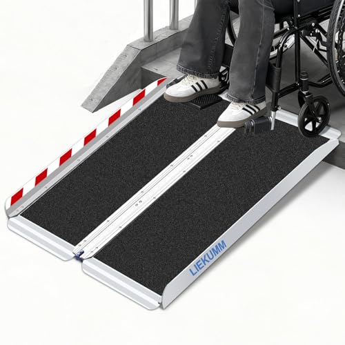LIEKUMM Rollstuhlrampe 77 cm Breite, 300 kg Kapazität Rollstuhlrampe Klappbar, 91 cm Aluminium Rollstuhlrampe für Treppen, Stufen, Bordsteine, Schwellenrampe für Elektro-Rollstuhl, Kinderwagen