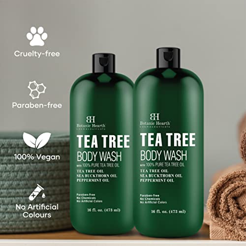 Botanic Hearth Tea Tree Body Wash, Helps Nail, Athletes Foot, Ringworms, Jock Itch, Acne, Eczema & Body Odor, Soothes Itching & Promotes Healthy Skin And Feet, Naturally Scented, 16 Fl Oz 2 Pack #TOP5