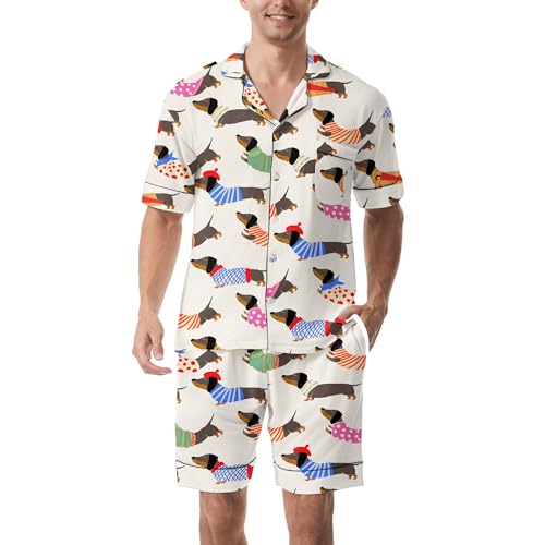 Men Pajamas Sets Shark Short Sleeve Sleepwear Button-Down PJs Sets Two-Pieces Loungewear with Pockets