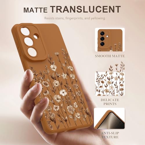 Image of Designed for Samsung Galaxy S26 Case for Women, Brown Floral | Cute Flower Pattern Liquid Silicone Phone Case [Full Camera Protection] Slim Soft TPU Protective Cover