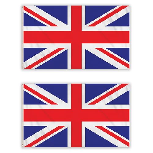 Pack of 2-3x2ft Union Jack Flag with Eyelets Great Britain Indoor Outdoor Use Red White and Blue UK