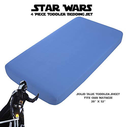 Disney Star Wars Galaxies Await 4 Piece Toddler Bedding Set Fitted Sheet, Pillow Case, Top Sheet, And Comforter Quilt - Blue #TOP3