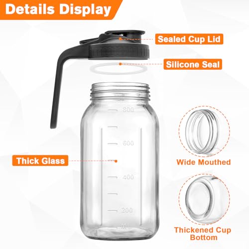 32 oz Glass Mason Jar Pitcher with Pour Spout & Handle, Wide Mouth Leak-Proof Jug for Cold Brew Coffee, Iced Tea, Juice, Lemonade, Sun Tea, Fruit Drinks, Airtight Lid for Fridge Storage (1 Quart) - Image 4