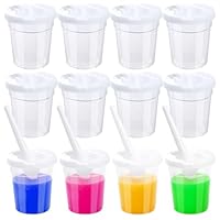 12 Sets No Spill Paint Cups with Lids and Painting Round Brushes Reusable Spill Proof Paint Cups for Kids Classroom Arts Crafts Supplies