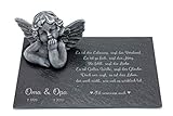 Tiefes Kunsthandwerk Grabschmuck Engel mit Wunschtext als Gravur, wunderschöne Erinnerung für Dein Zuhause oder als Gedenkstein, Grabstein (1. Schiefergrau)