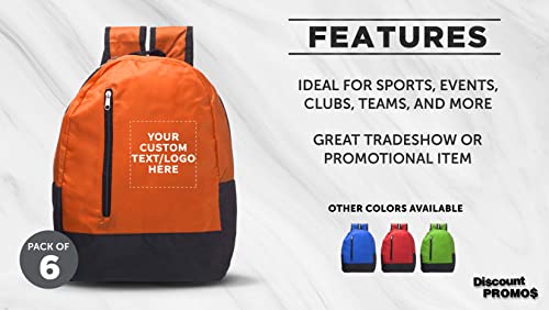 DISCOUNT PROMOS 6 Quick Zip Backpacks Set - Customizable Text, Logo - Polyester, Unique features, Front Pocket, Vibrant - Orange2