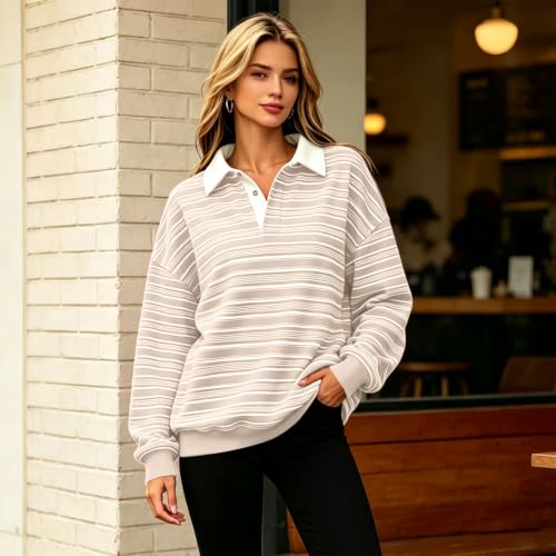 Striped Long Sleeve Polo Shirts for Women Trendy Dressy Casual Tunic Tops | Loose Fit, Office, Lightweight, Workout, Business, Holiday, Vacation, Work Blouses, Travel Outfits, Fashion Clothing 2026 - image 2