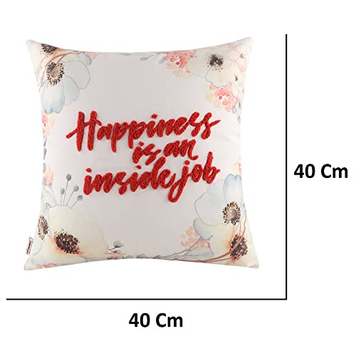 Image of Home-The Best is for You Reversible Floral Printed and Embroidered Cushion Cover 16 Inch X 16 Inch Pack of 2 (White::Red, 2)