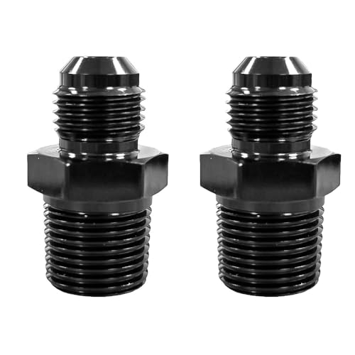 Lanstixr 6AN Male Flare to 3/8 NPT Male Hose Pipe Fitting Adapter Union Connector Aluminum Straight Black Anodized 2PCS