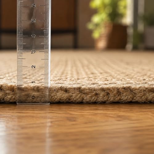 Image of Handwoven Natural Jute Braided Carpet Mats | Reversible Floor Covering Carpets Rug Mat | Anti Slip Backing Heavy Carpet Runner for Living Room Bedroom Carpet Jute- danim (4x6 feet)