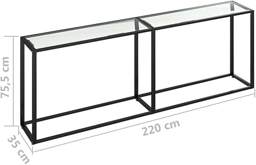 Miniatura 22 de vidaXL Mesa consola rectangular de vidrio templado en negro, para sala de estar, mesa auxiliar de acero con recubrimiento en polvo, mesa para Negro