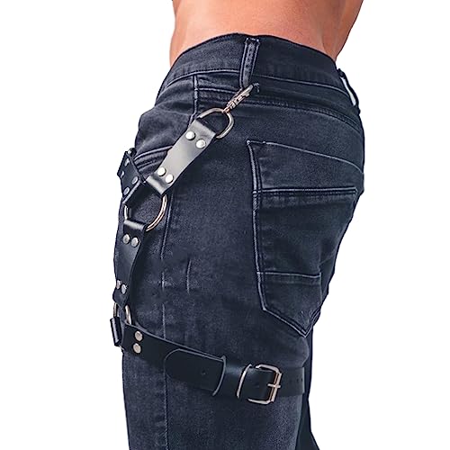 PIIKNUO Herren Bein Harness Leder Punk Gothic Herren Sexy Punk Oberschenkel Hosenträger Männer Leder Oberschenkel Geschirr Gürtel Bandage Kostüme Geschirr Männer Fesseln Bein Harness