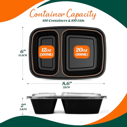 Image of Glotoch Express 400 Pack 32 oz Meal Prep Containers,2-Compartment Reusable Food Storage Containers with Lids,Microwave Freezer Dishwasher Safe,Sturdy Leakproof&BPA Free Bento Box for To Go Take Out