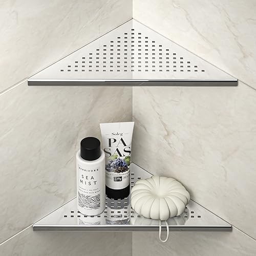 Image of Bernkot Stainless Steel Shower Caddy,25.4cm Wall Mounted Shower Shelves,Durable Space-Saving Corner Shelf for Bathroom Organizer,Storage Accessory for House Decoration or Renovation,Polished,2 Pack