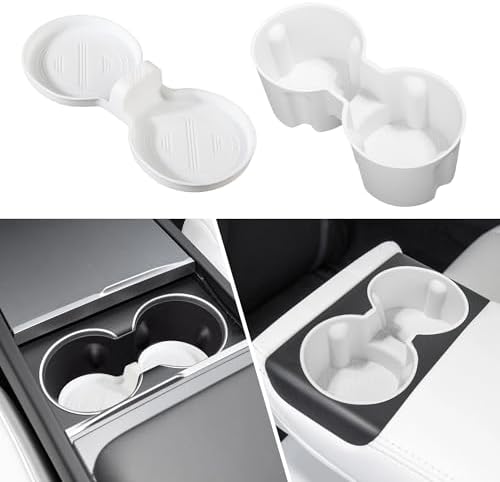 frani Cup Holder Set (2-Piece) Compatible with Tesla Model 3 2021-2026 & Highland Refresh - Premium Silicone Inserts for Center Console & Rear Seats White