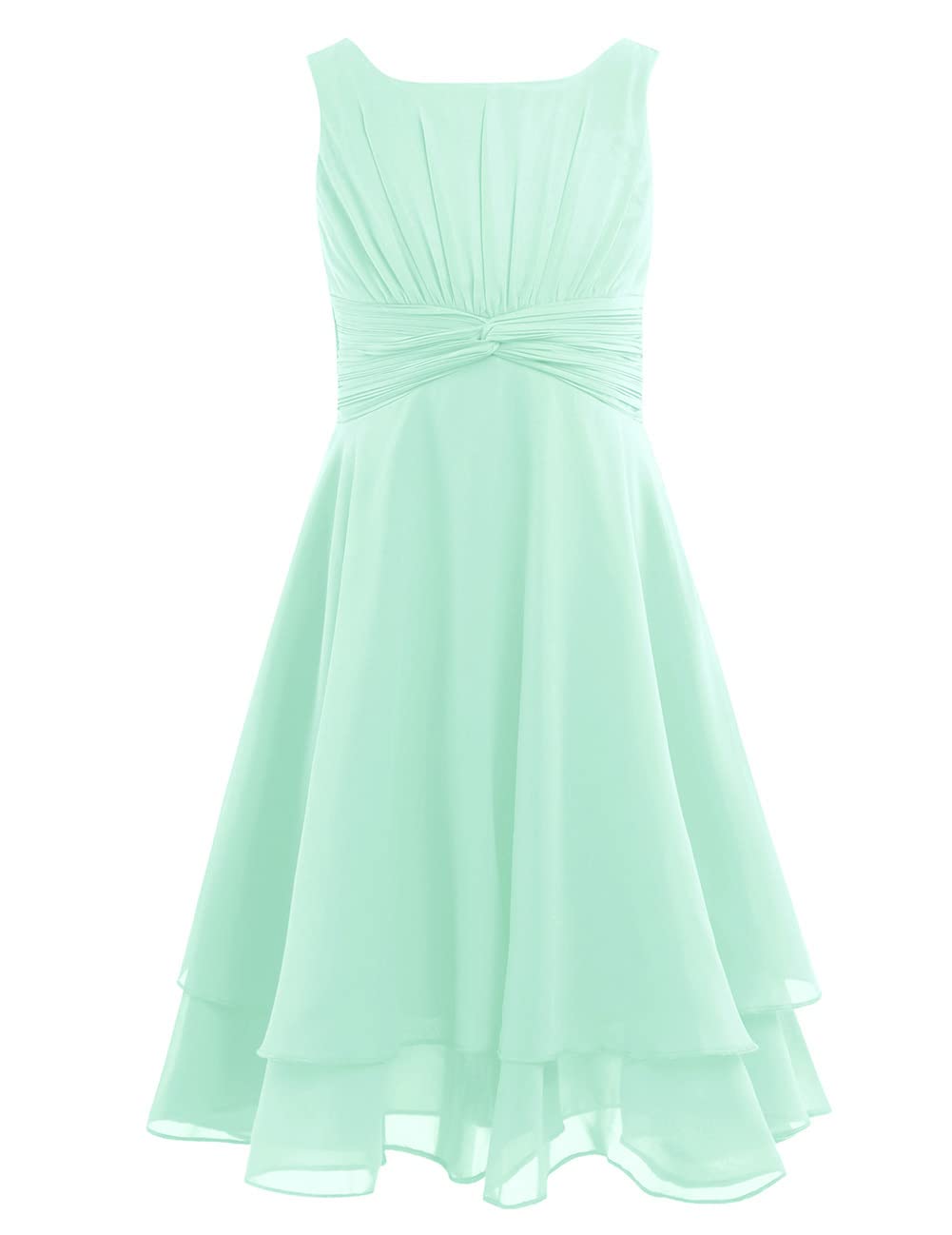 IEFIEL Vestido Corto de Fiesta para Niña Vestido sin Manga de Elegante Gasa Plisado Sólido Vestido de Graduación Boda Comunión Partido 4-16 Años