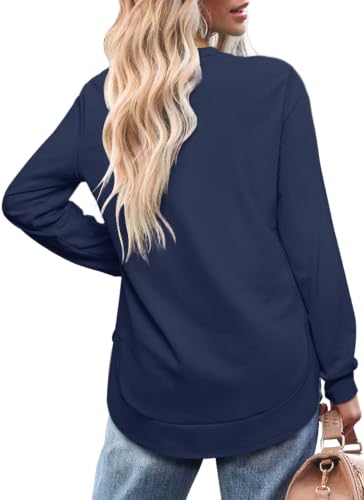 Image of OFEEFAN Womens Sweatshirt Crewneck Long Sleeve Shirts High Low Tops Curved Hem