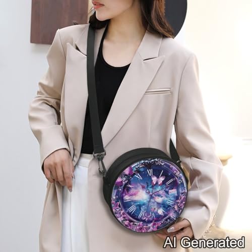 Image of Women Novelty Round Clock Shape Zippered Clock Purses for Women Tote Handbag Shoulder Bag, Gift for Mom Girlfriend