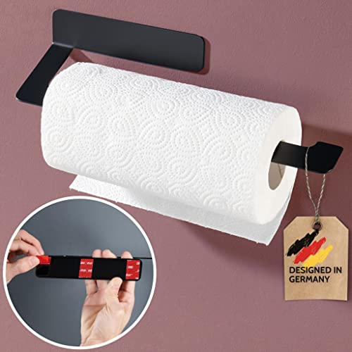 DEKAZIA® Küchenrollenhalter schwarz | Küchenrollenhalter ohne Bohren Küchenrollenhalter Wand Küchenpapierhalter Halter Küchenrolle Papierrollenhalter Küchenrollenhalter Edelstahl Kuchenrollenhalterung Cover