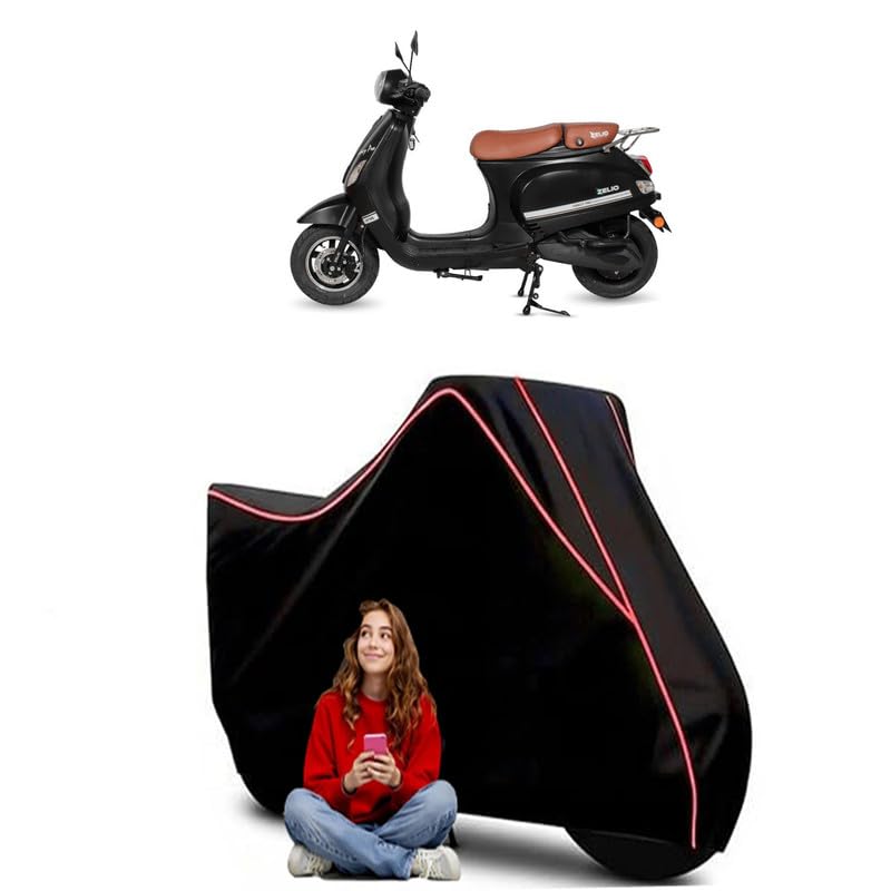 Image of Zelio Grocy Zelio Scooty Bike Cover Water Resistant Outdoor Use Universal Fit Scooters Motorcycles Heavy Duty UV Protection Dust Rain Scratch Resistant Elastic Bottom Black Blue Piping